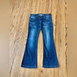 VTG 2000s y2K Hydraulic Metro Low Rise Flare jeans Dark Whisker Stretch 11/12